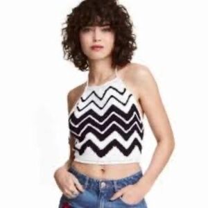 H&M Coachella Knit Crochet Crop TopWhite Black Women's Size S